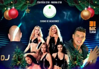 Fiesta finde año noche vieja 31 Diciembre en Marinador Ciudad de Vacaciones pubirishdor invitados especiales djsession animaciones baile coyote en Marinador ciudad vacaciones