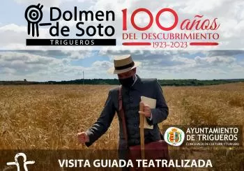 Centenario Descubrimiento Dolmen de Soto-VISITA TEATRALIZADA HUGO OBERMAIER en Niebla km 8