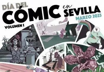 DÍA DEL COMIC EN SEVILLA ·Mesa Homenaje a Carlos Pacheco · Rafael Marín con Jesús Merino y Alex Pacheco