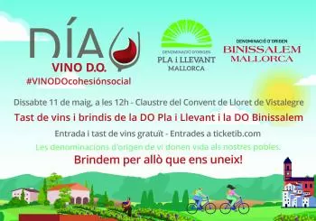 DIA DEL VI AMB DENOMINACIÓ D'ORIGEN-TAST GRATUÏT DE VI I BRINDIS AMB LA DO PLA I LLEVANT I LA DO BINISSALEM- #DiaVinoDO #VinoDOcohesionsocial en 07518 Lloret de Vistalegre, Illes Balears