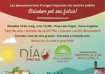 DIA DEL VI AMB DENOMINACIÓ D'ORIGEN-TAST GRATUÏT DE VI I BRINDIS AMB LA DO PLA I LLEVANT I LA DO BINISSALEM- #DiaVinoDO #Dinamismorural en 07142 Santa Eugènia Illes Balears